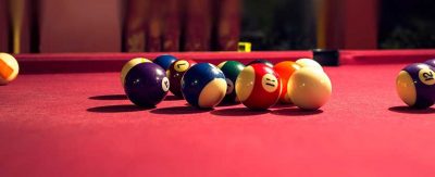 Pool table with billiard balls